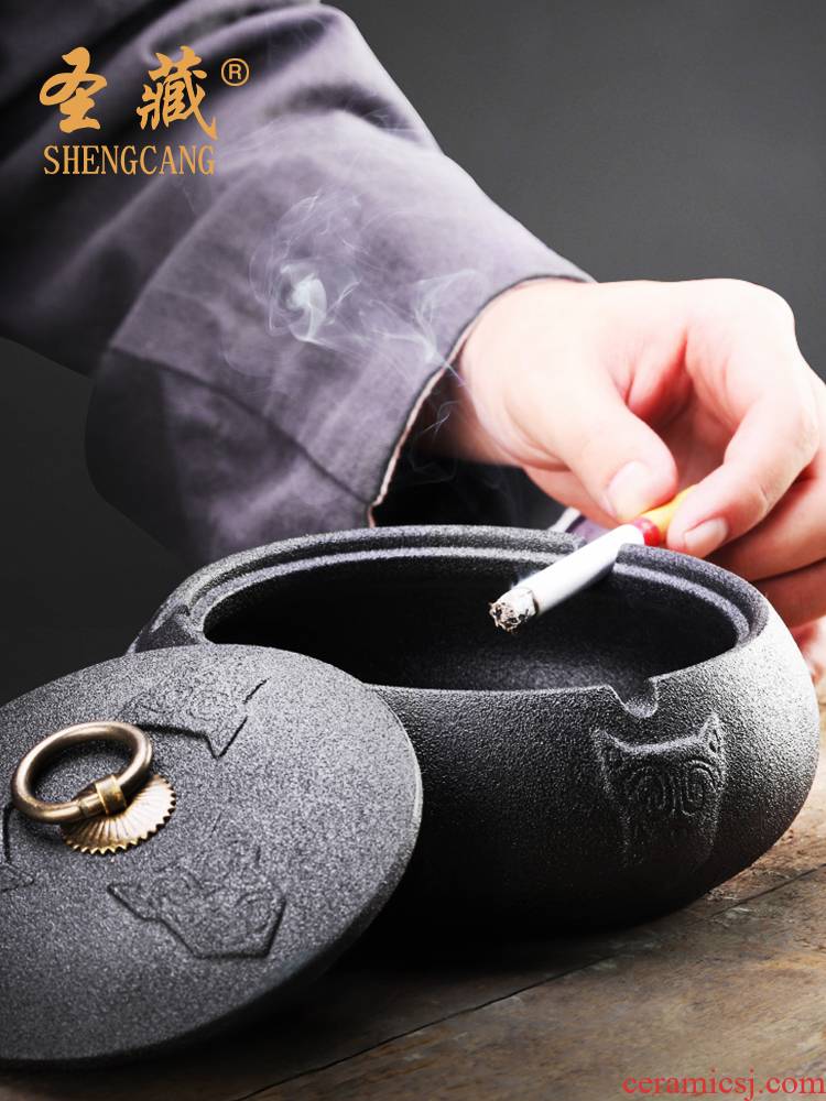 Creative large ashtray ceramic kung fu tea accessories move with cover sitting room office gift custom LOGO