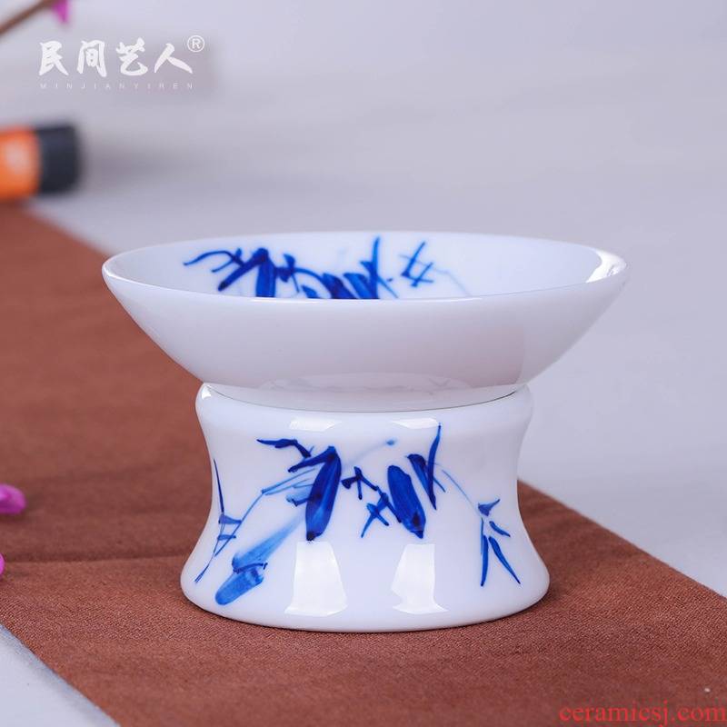 Jingdezhen hand - made ceramic filter) tea tea lies between blue and white porcelain kung fu tea tea accessories filter