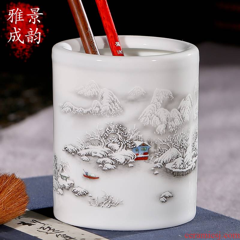 Jingdezhen porcelain brush pot office of modern Chinese style household adornment handicraft furnishing articles, the sitting room porch