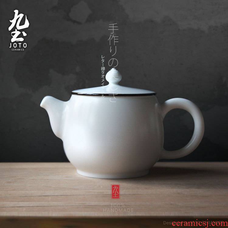 About Nine soil kung fu tea white purple edge teapot tea by hand Japanese zen tea tea kettle ceramic pot