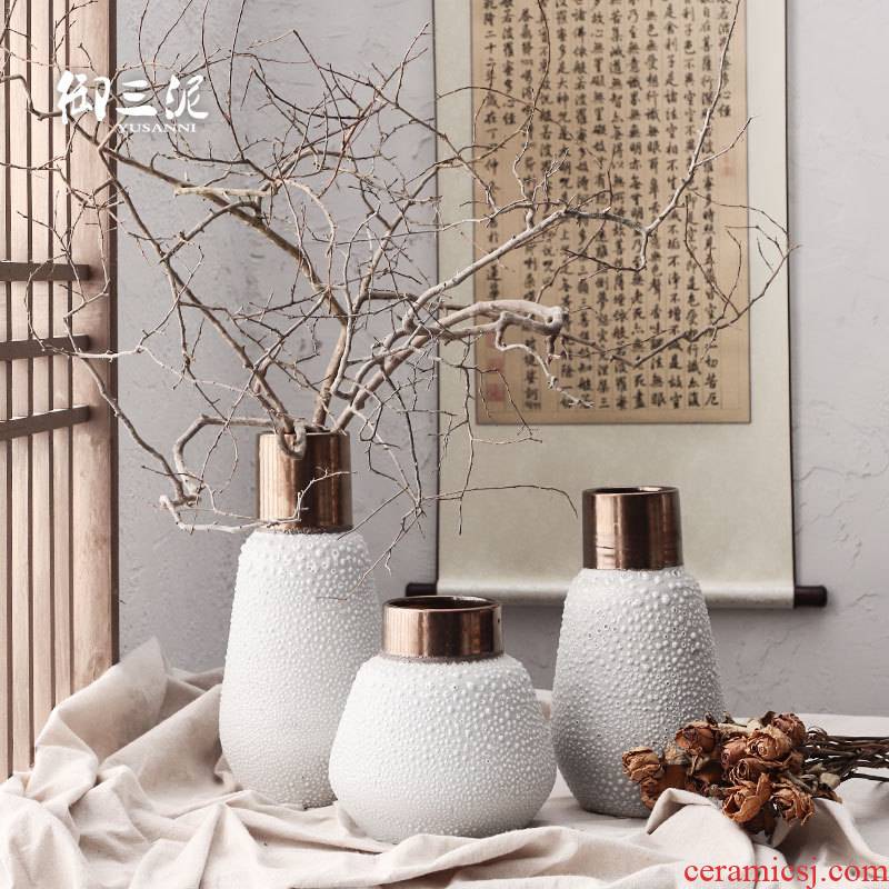 Dried flower adornment furnishing articles coarse light some ceramic pot flower arranging flower implement restoring ancient ways is the key-2 luxury of I and contracted white mercifully black copper ceramic vase