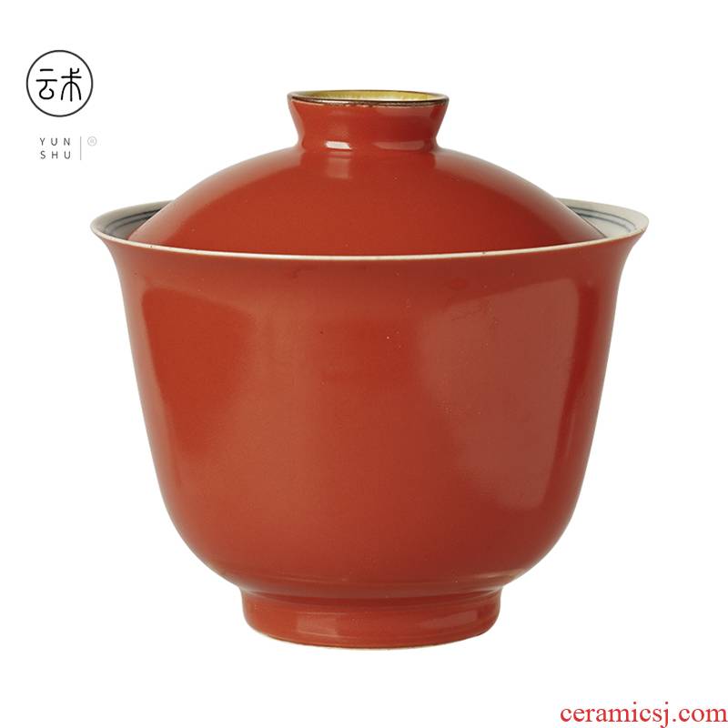Cloud tureen ore color art of jingdezhen ceramics glaze tea coral red tureen three bowls of kung fu tea set