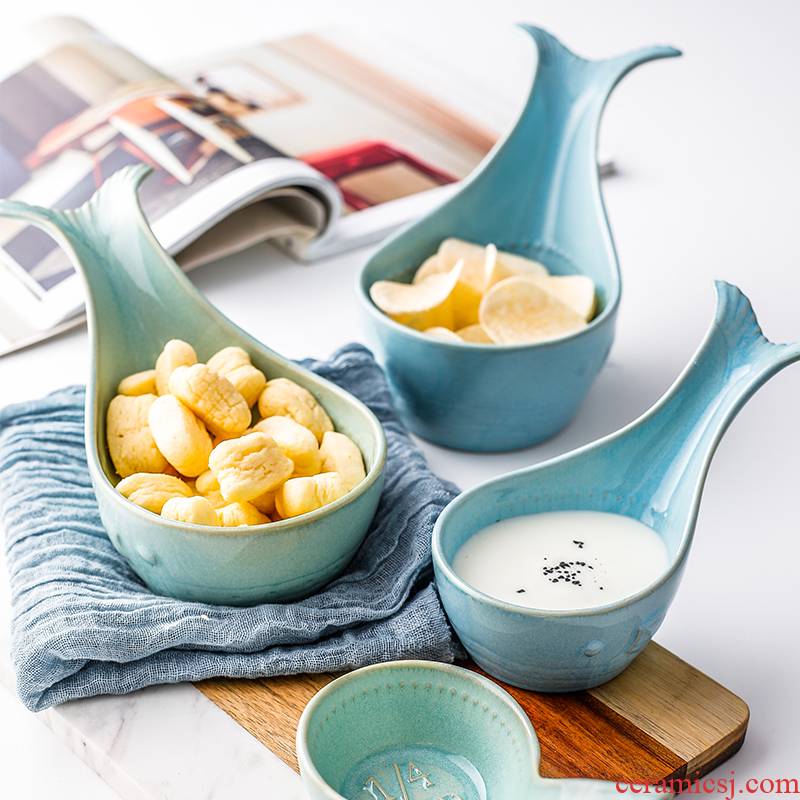 Nordic tableware INS small bowl of fresh fish snacks dessert seasoning sauce dish bowl of ceramic cup blue whales