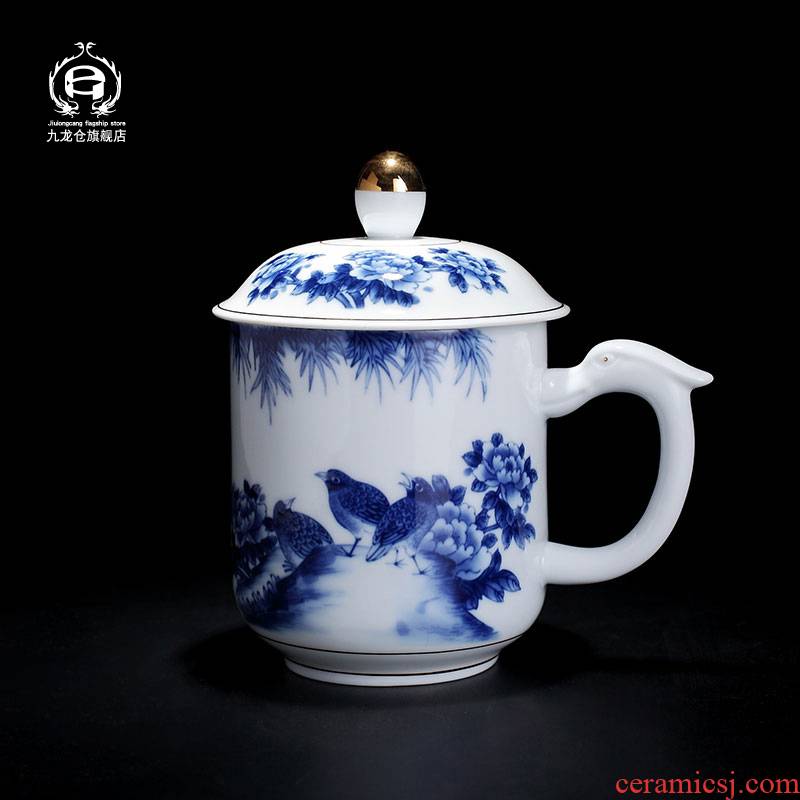 DH jingdezhen ceramic blue large capacity make tea with cover office personal household boss cup tea set