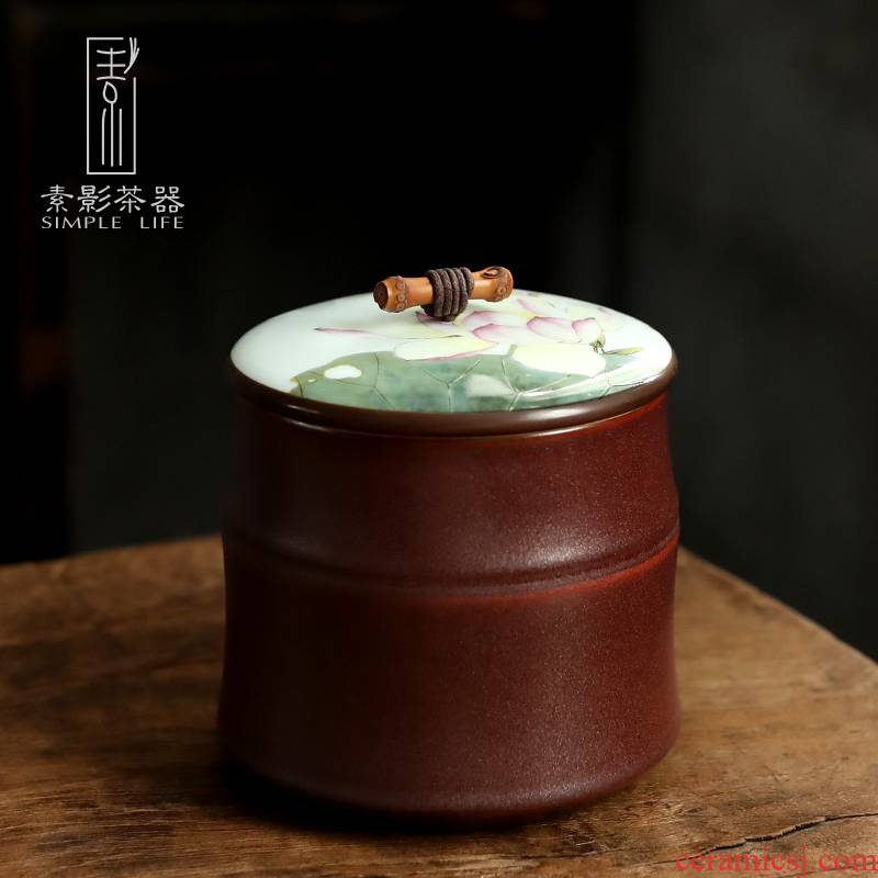 Plain film ceramic tea pot of Chinese style household puer tea pot seal storage POTS purples bamboo tea urn large