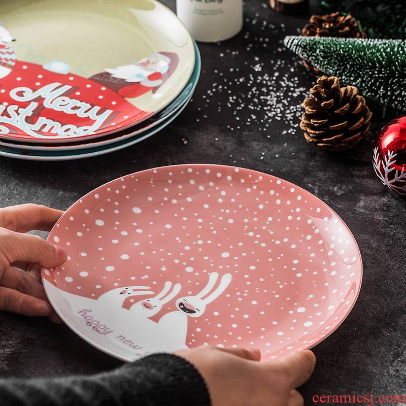 Hakodate series ceramic Christmas cartoon dish household food dish tray is creative dishes steak dinner plate