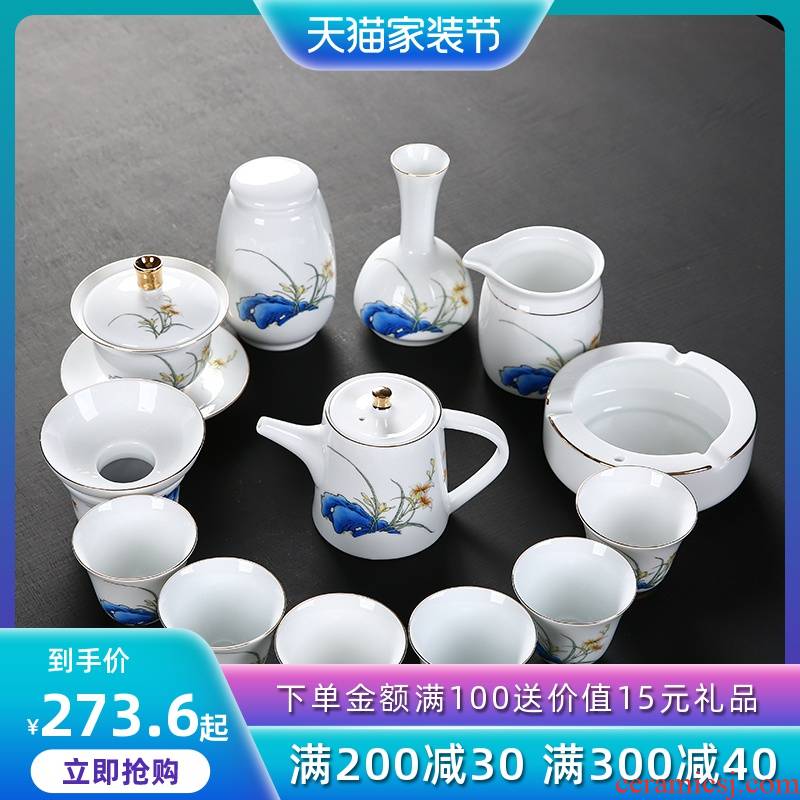 Kung fu tea set suit household contracted high - end gifts of a complete set of ceramic gifts tureen teapot teacup gift box