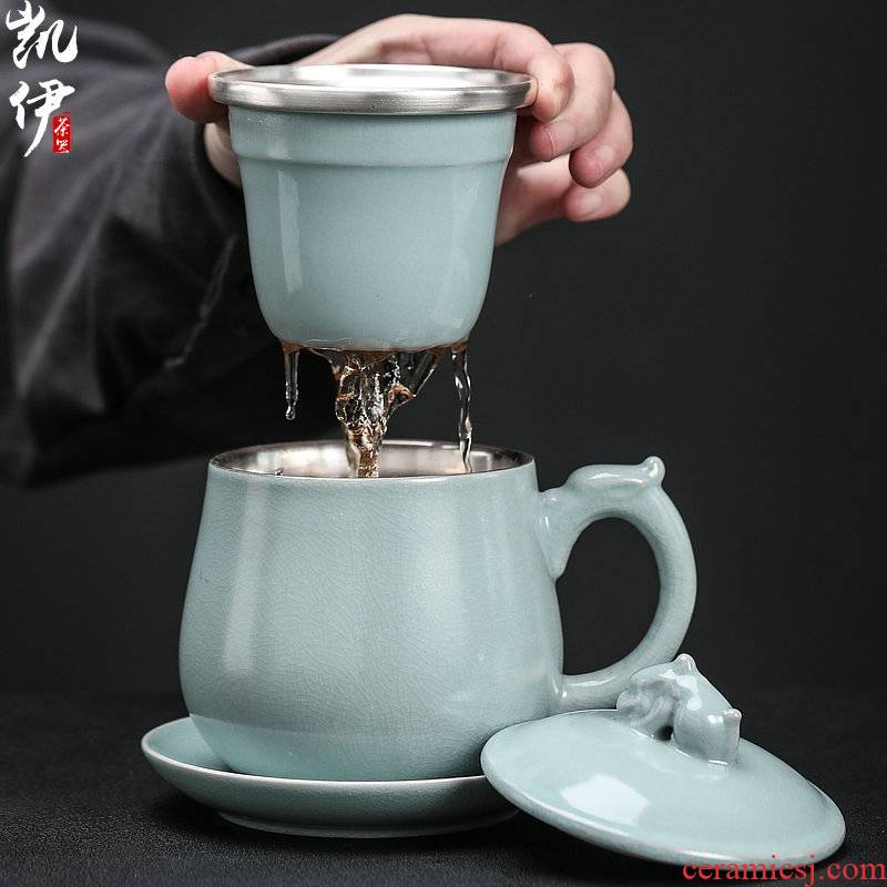 Azure office cup your up coppering. As 999 silver dragon Xiu cup tea cup silver cup 4 times jingdezhen ceramic cups
