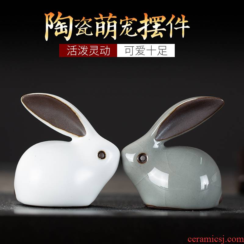 Ceramic kung fu tea set with parts tea table furnishing articles checking out creative pet rabbit tea to keep playing on tea