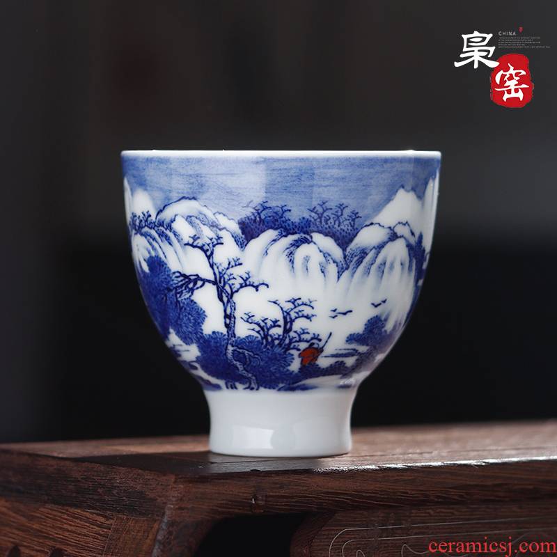 Jingdezhen blue and white snow hand - made ceramic individual sample tea cup cup cup by hand master cup noggin single CPU