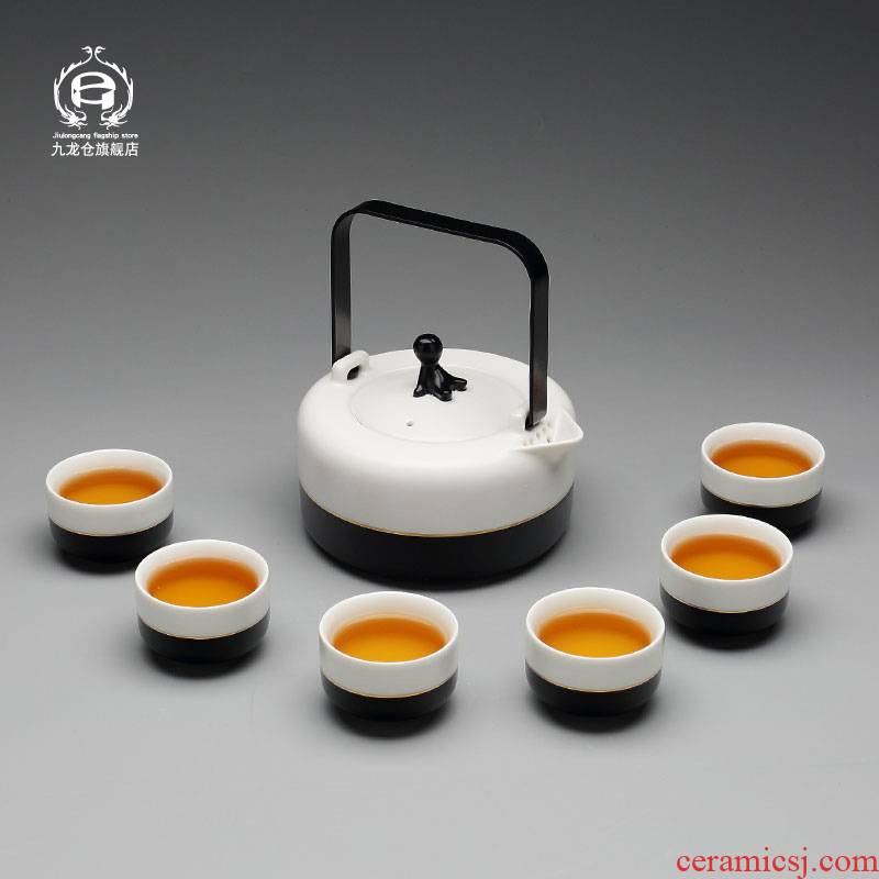 DH jingdezhen contracted kung fu tea set suit small and pure and fresh household teapot tea service of a complete set of ceramic tea cups