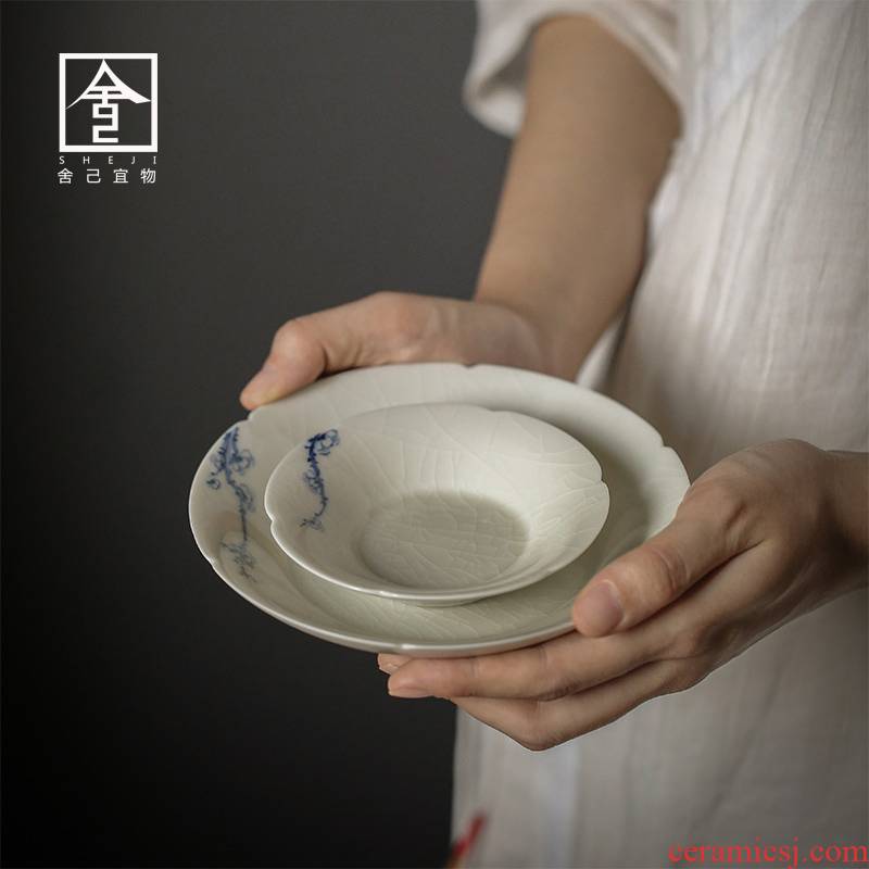 Jingdezhen left open the slice up glaze hand - made greengage cup mat pot saucer ceramic cup tea accessories snack tray