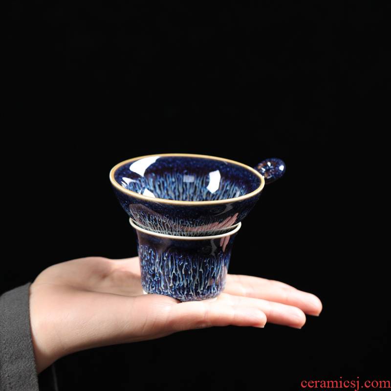 Jingdezhen built the oil - lamp can temmoku glaze tea fair keller) filter creative kung fu tea accessories