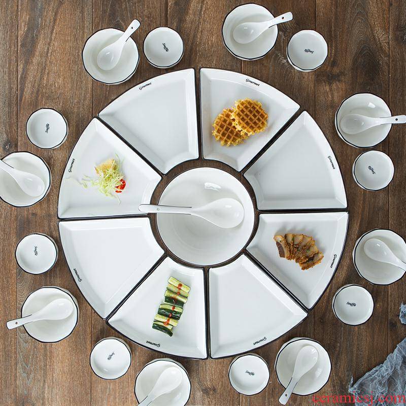 Web celebrity creative combination platter tableware ceramics home New Year round table fan - shaped plate party fresh sea dish suits for
