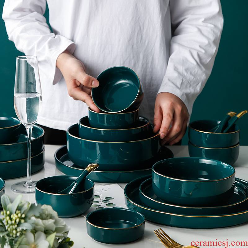 Bowl meal home a single emerald up phnom penh rice Bowl dish soup Bowl salad Bowl ceramic tableware light combination of key-2 luxury