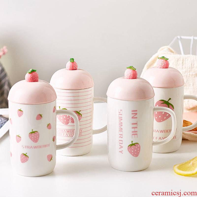 Mystery creative ceramic cup ultimately responds cup small and pure and fresh strawberry mark cup with cover spoon coffee cup