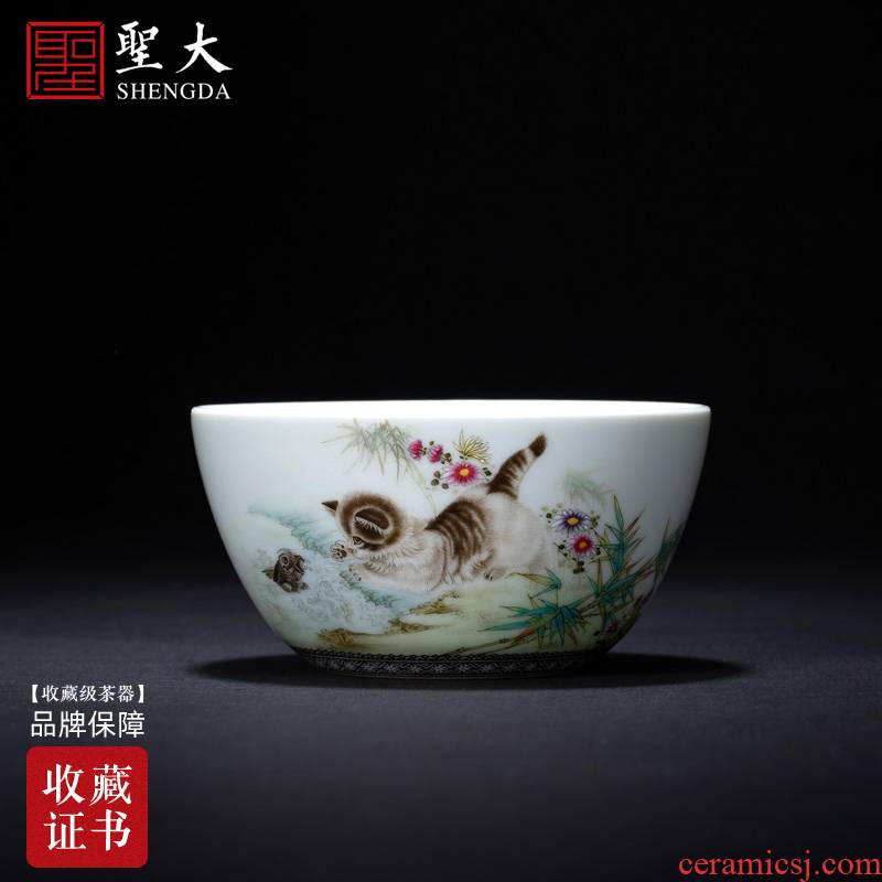 Santa teacups hand - made ceramic kungfu pastel cat on poetry master cylinder cup cup sample tea cup of jingdezhen tea service