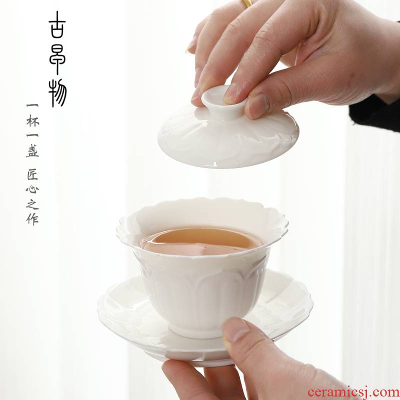 Only three tureen pure manual dehua suet jade white porcelain ceramic tea tureen European - style kung fu tea tea cup