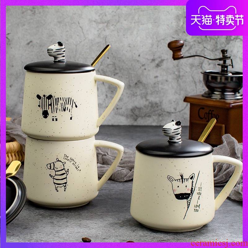 Han edition female students creative express cartoon mark cup with cover spoon coffee cup fashion lovers water ceramic cup