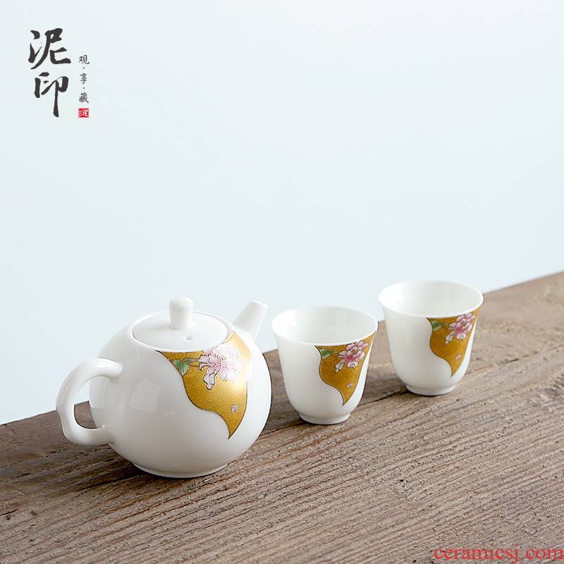 Mud seal dehua white porcelain tea set suit I and contracted household small sets of Chinese kung fu tea cups white ceramic teapot
