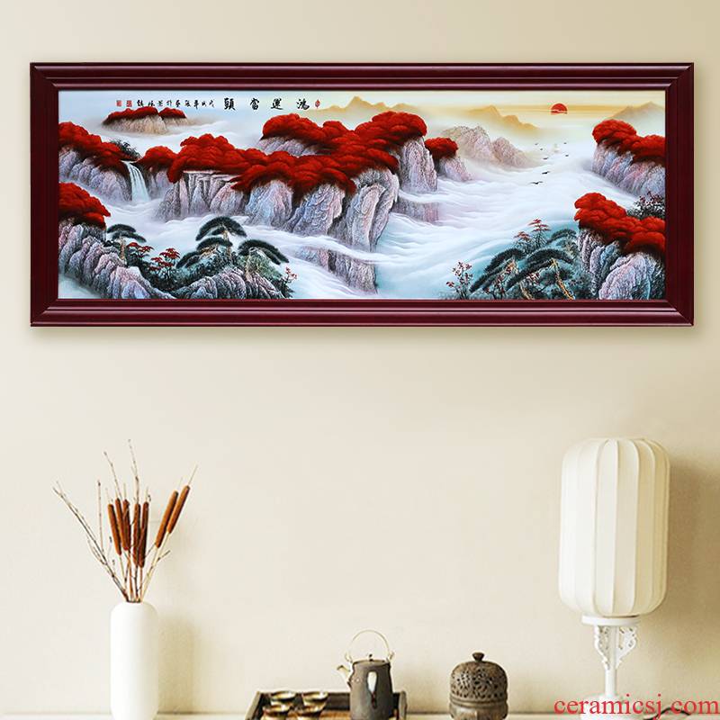 New Chinese style household adornment of jingdezhen ceramics solid wooden frame sitting room hangs a picture much luck hand - made porcelain plate painting