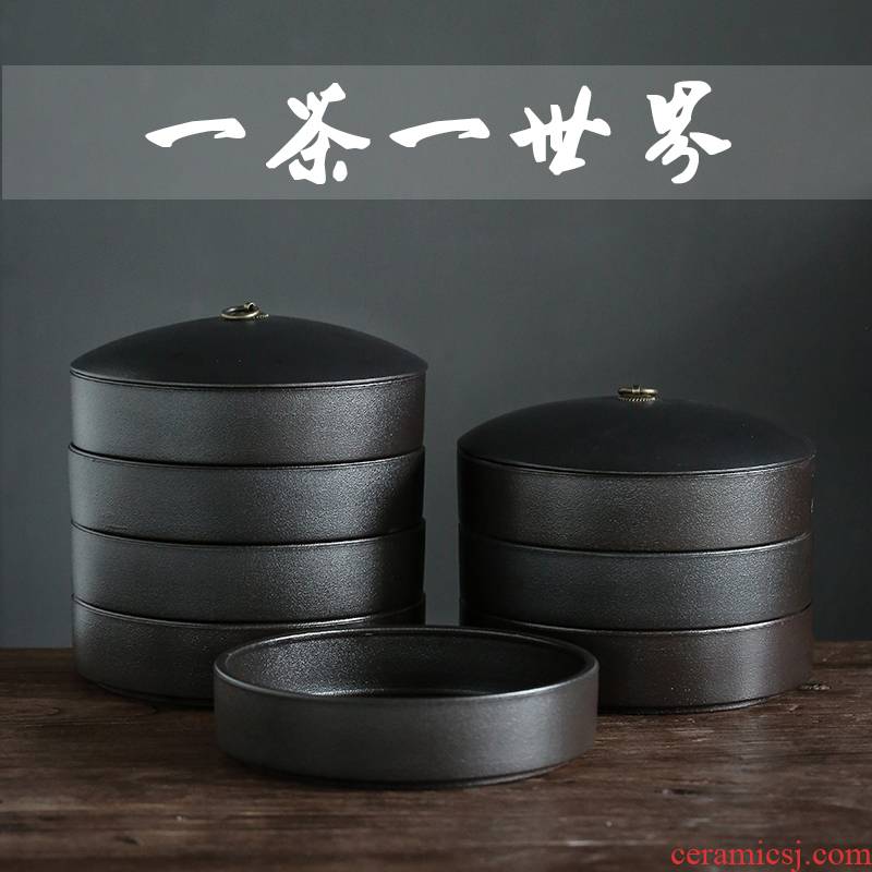 Large black pottery caddy fixings ceramic seal puer tea pot white tea cake tin with storage POTS stack