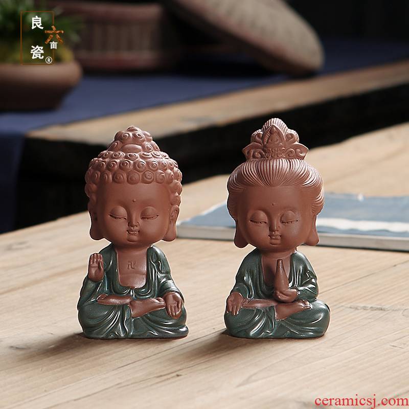 Small purple guanyin Buddha Buddha furnishing articles pet boutique tea play tea and kung fu tea accessories car ceramics