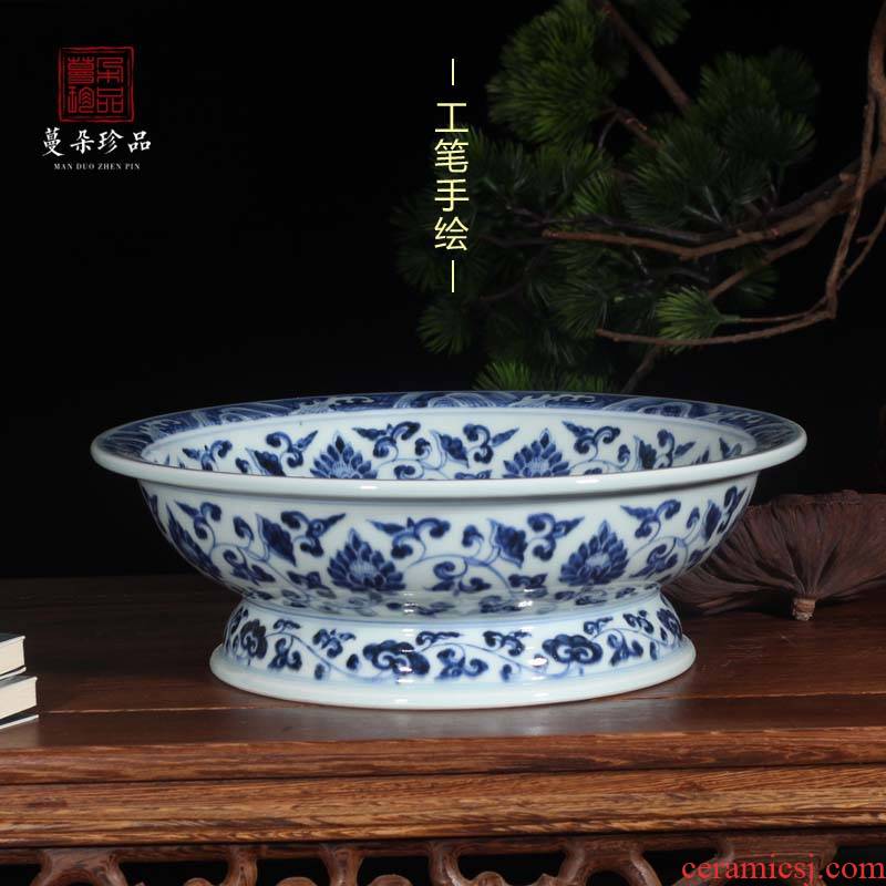 Jingdezhen blue and white dragon imitation jintong hand - made porcelain compote high low foot up compote Buddha, informs the for plate at home