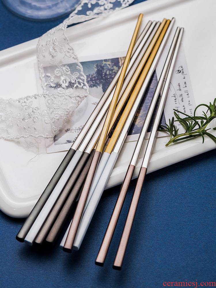 Porcelain color beauty of Europe type color 304 creative square gold - plated non - slip stainless steel chopsticks chopsticks light key-2 luxury high - grade tableware