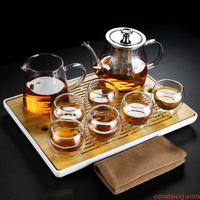 Old &, double insulated glass teapot teacup transparent electric TaoLu boiled tea, the tea set suit household tea tray