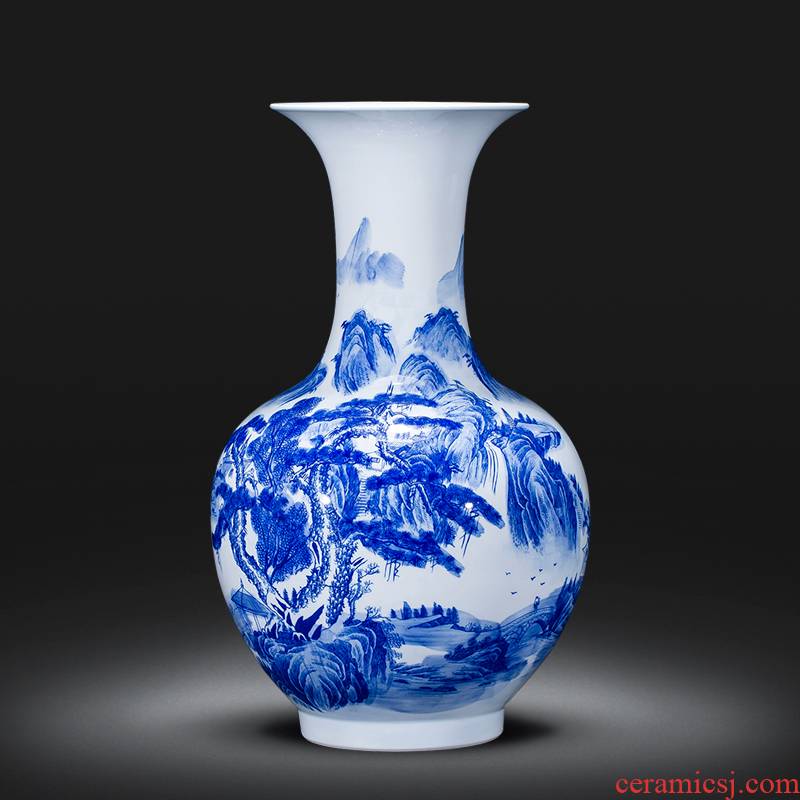 Hand landscape blue and white porcelain of jingdezhen ceramic vase furnishing articles Chinese rich ancient frame decoration decoration large living room
