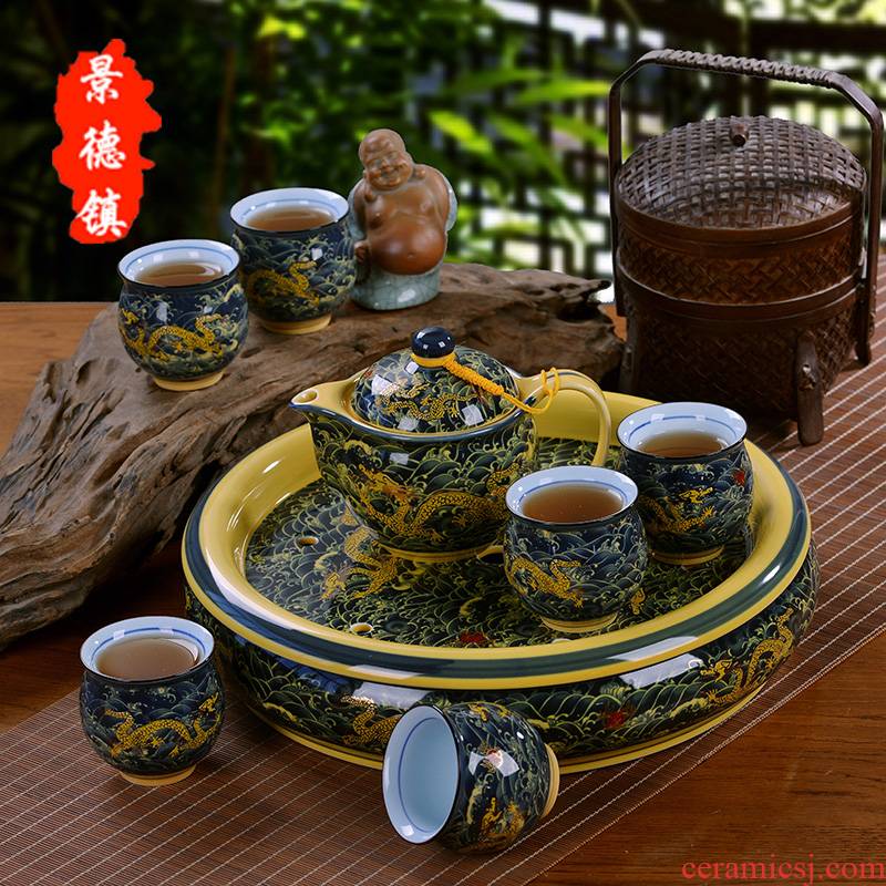 Jingdezhen tea set home a whole set of double kung fu tea set ceramic teapot teacup tea tray tea gifts