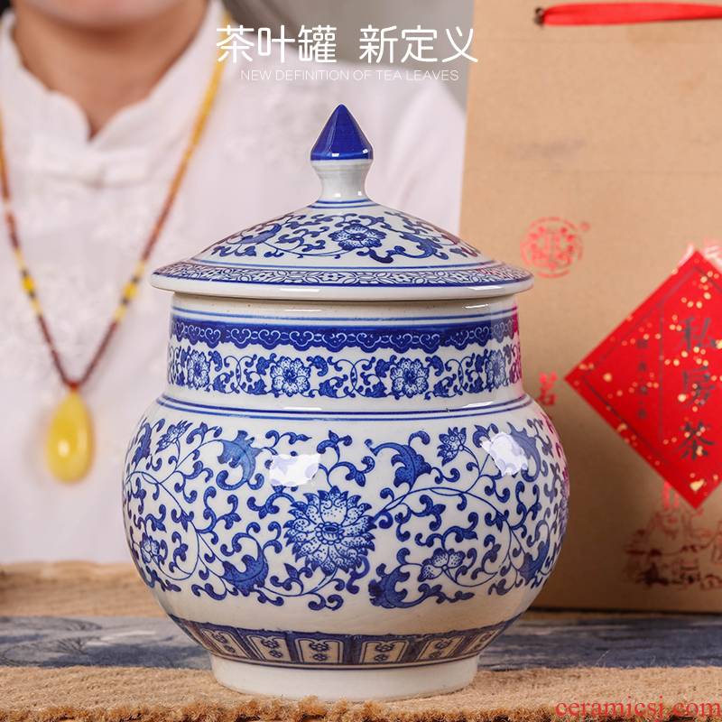 Jingdezhen porcelain tea pot ceramic large 1 catty puer tea cylinder seal storage and receives moistureproof tea set