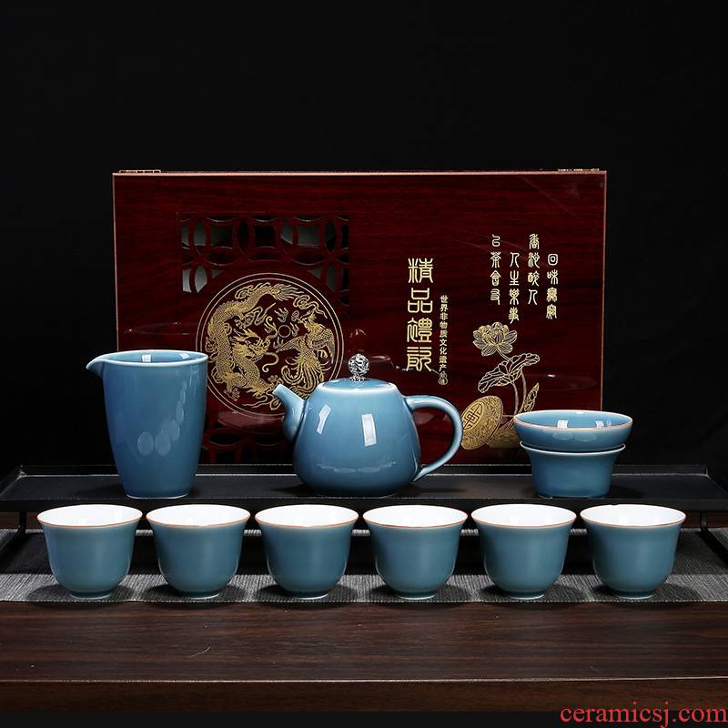 Leopard lam, business gifts custom ceramic kung fu tea set tea service travel set to open the teapot