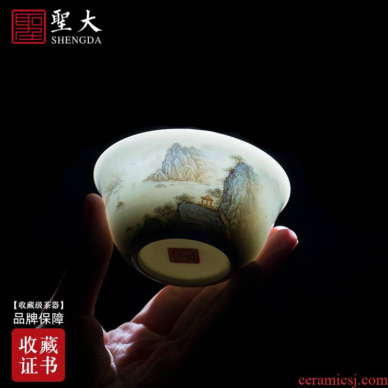 Holy big ceramic kung fu tea master cup hand - made pastel poetic landscape cylinder cup jingdezhen tea sample tea cup