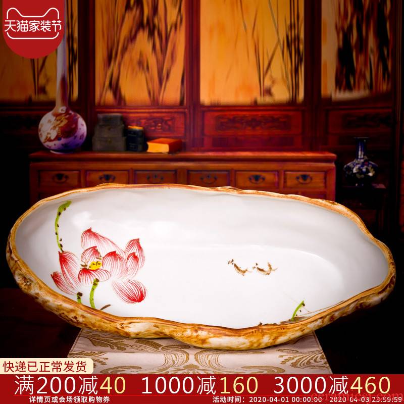Jingdezhen ceramic aquarium classical imitation stone turtle hand lotus lotus goldfish bowl bowl lotus basin to breed fish h2