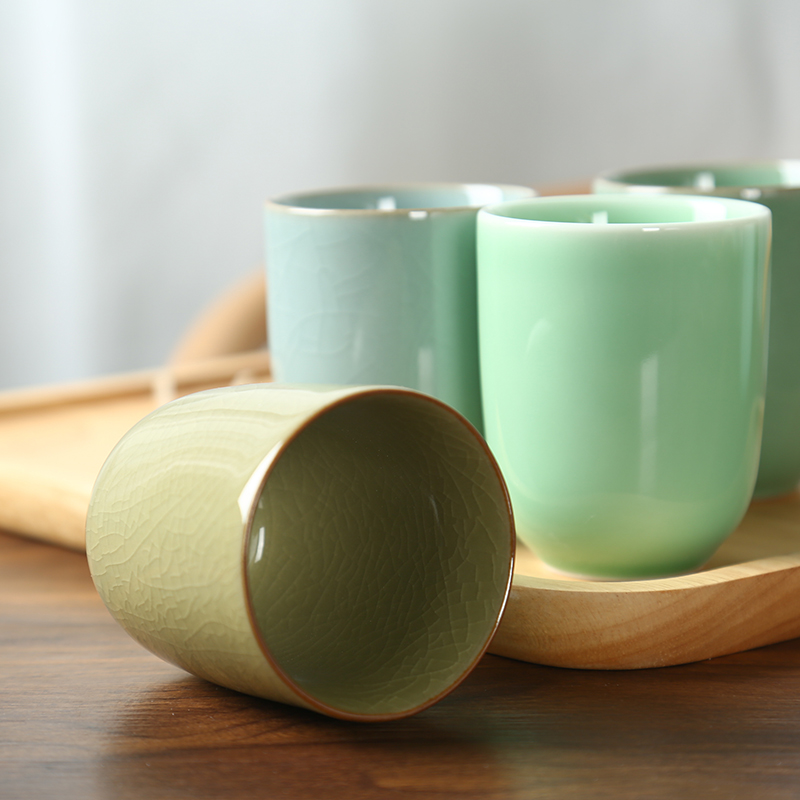 Longquan celadon teacup kung fu tea set ceramic cup noggin master cup six color sample tea cup gift pack ice to crack