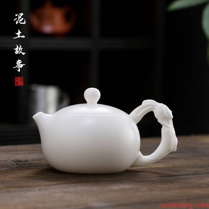 High - end gifts dehua white porcelain craft xi shi pot of suet jade ceramic biscuit firing kung fu tea set household little teapot