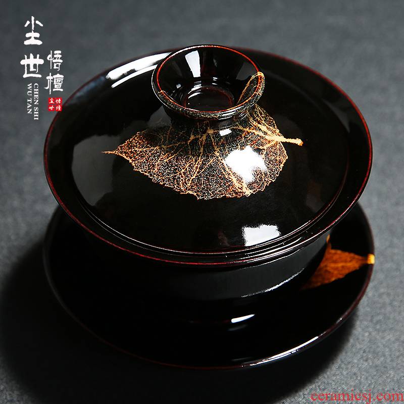 Only three tureen large cups to use manual konoha temmoku light ceramic kung fu tea tea bowl three bowls