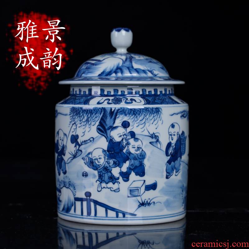 The New Chinese blue and white porcelain of jingdezhen ceramic tong qu caddy fixings general storage tank large place to live in the living room