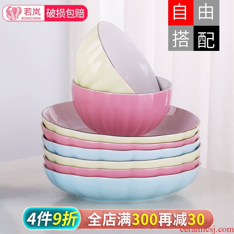 Free collocation with European contracted creative pumpkin line ceramic tableware eat noodles in soup bowl dish plate nice dishes