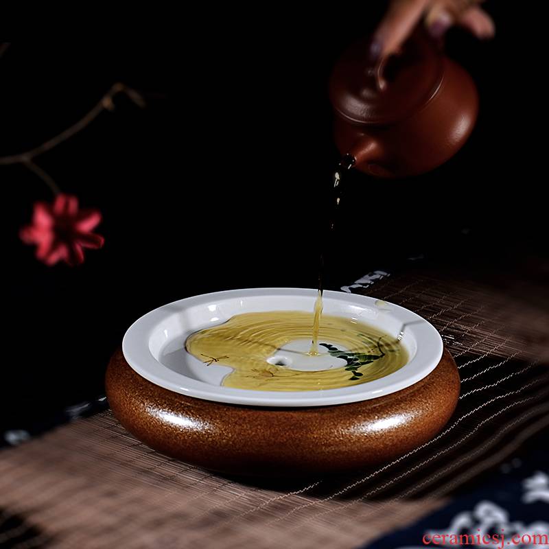 The Pot bearing Pot holder, dry mercifully machine ceramic hand - made dry mercifully small Japanese kung fu tea tray was circular water, after the tea accessories
