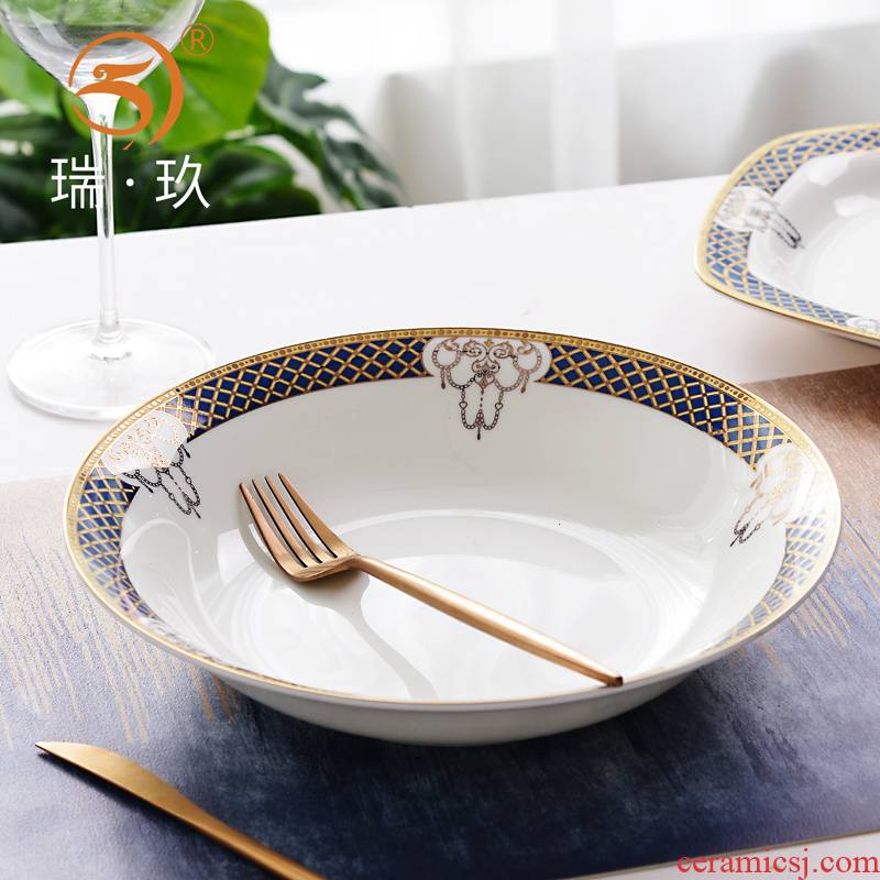Household luxuriant up phnom penh 10 inches ipads China bao wings big fruit and vegetable pasta dish plate deep dish ceramic bowl for rainbow such use