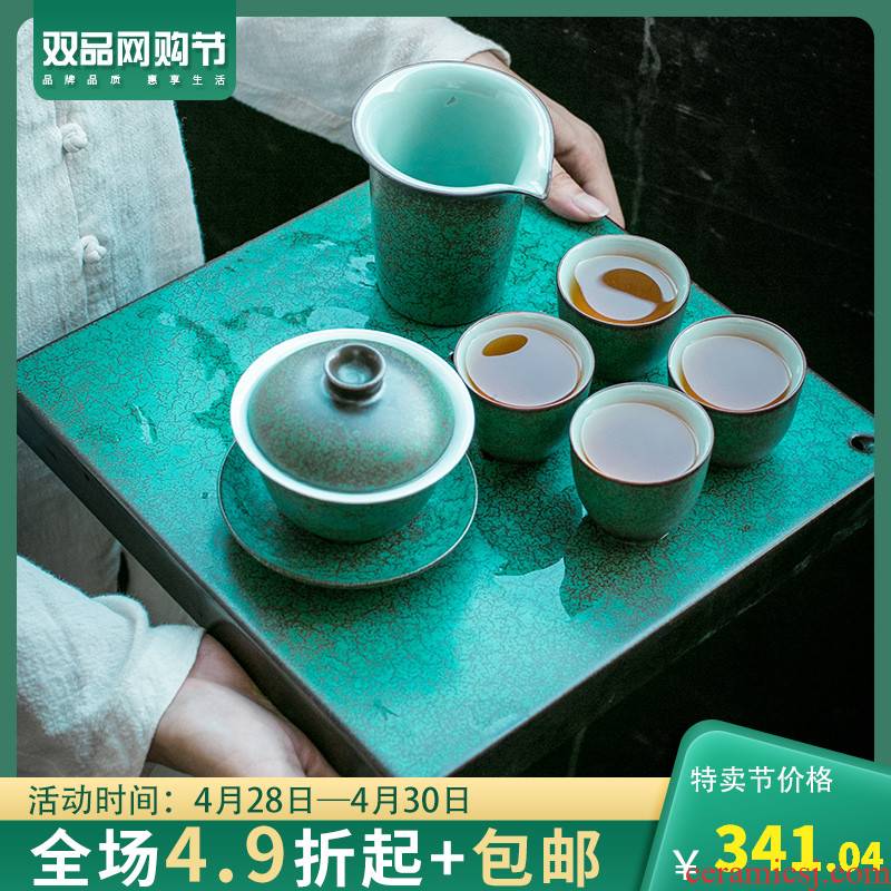 Kung fu tea set to restore ancient ways tureen tea set ceramic plate of a pot of four cups of tea tea tea set