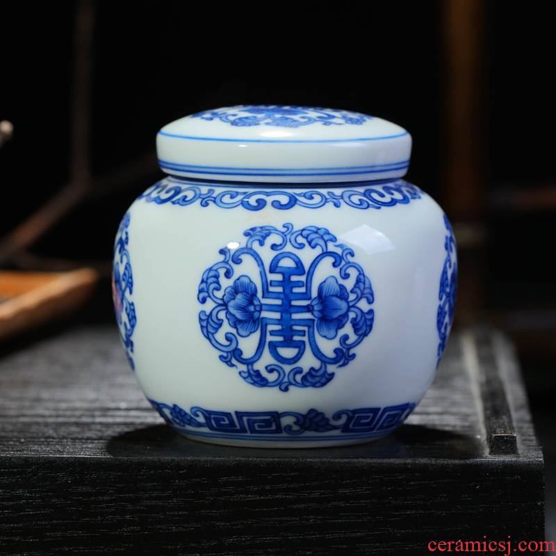 Offered home - cooked hand - made of blue and white porcelain in jingdezhen porcelain tea caddy fixings tea storehouse storage jar checking ceramic tea set