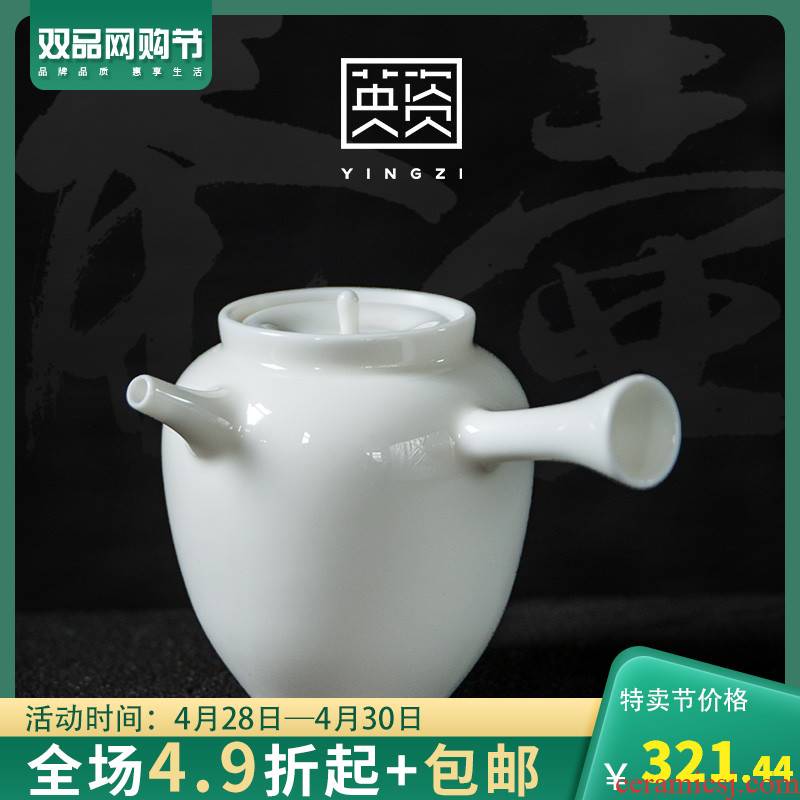 Jade porcelain beauty shoulder side pot of ceramic teapot small single kung fu tea set ivory white porcelain Japanese ipads China hand