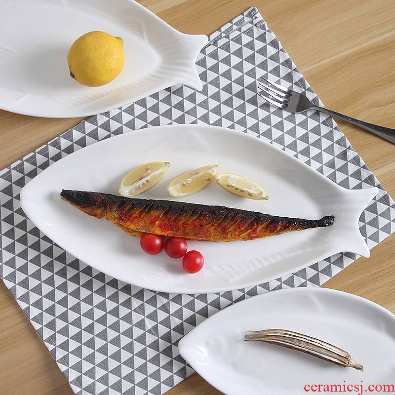 By the valley of creative life pure white fish dish ceramic plate steamed fish dish with fish dish west tableware dinner plate