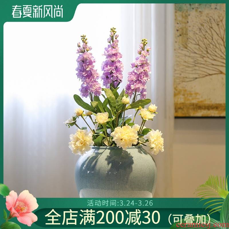 Mesa of jingdezhen ceramic vase sitting room hotel villa decoration decoration flower implement crack glaze furnishing articles simulation flower art