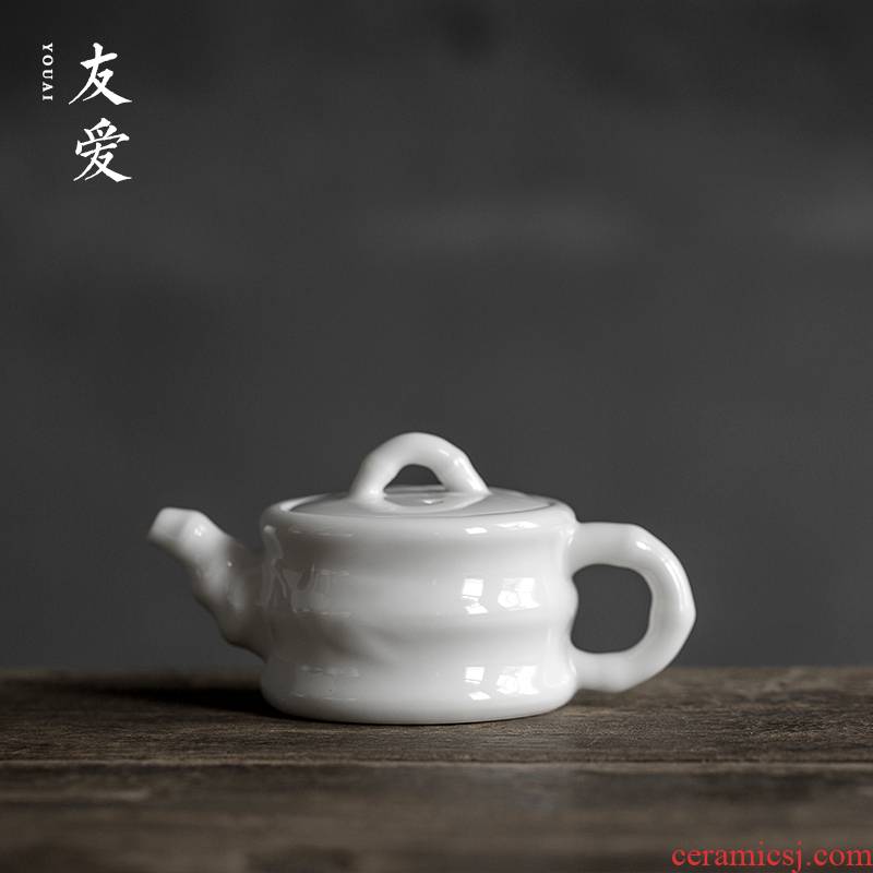 Love dehua manual famous white porcelain tea bamboo pot of Chinese style household justice points kung fu tea set flat copy the teapot
