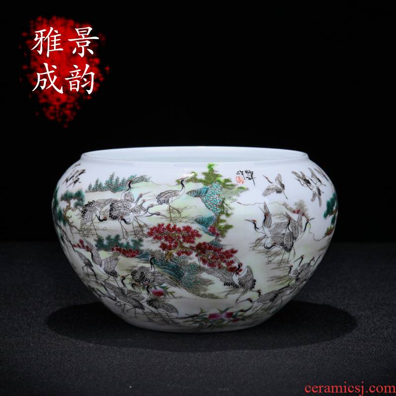 Jingdezhen ceramic I and contracted hand - made the crane figure furnishing articles writing brush washer decorative porcelain decoration in the sitting room desk